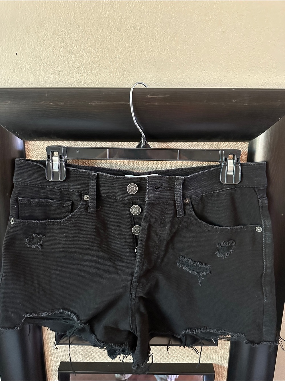 RSQ Black Distressed Frayed Hem Denim Shorts